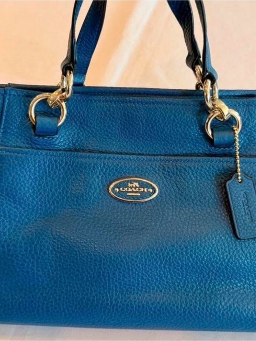 Coach Pebbled Leather Shoulder Bag in Teal Blue with Gold Hardware